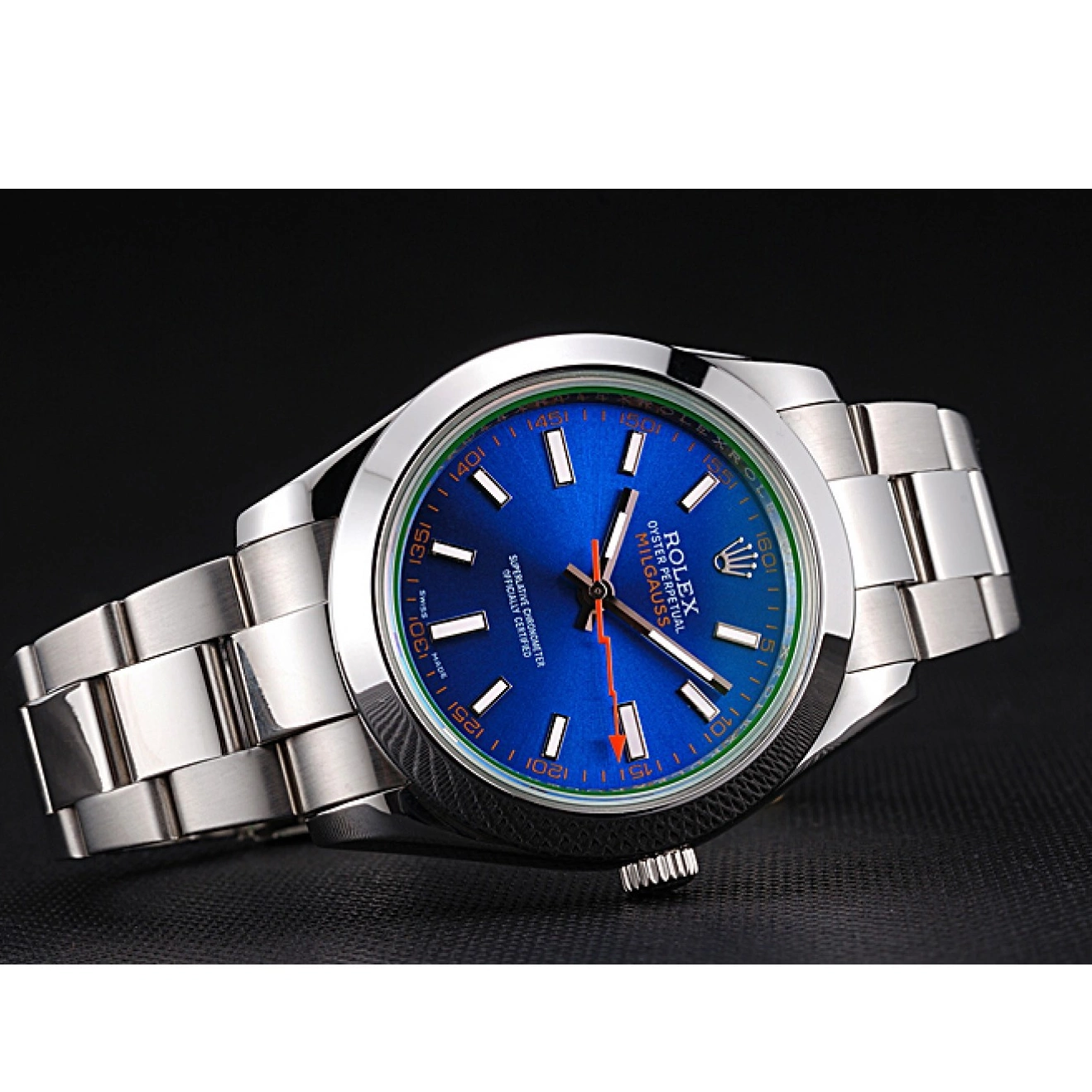 Aaa replica Dial 622838 Blue Steel Case Bezel Milgauss Rolex Stainless And 0724